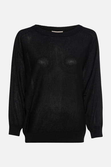 Pull noir à col rond de Freequent, en maille fine scintillante.