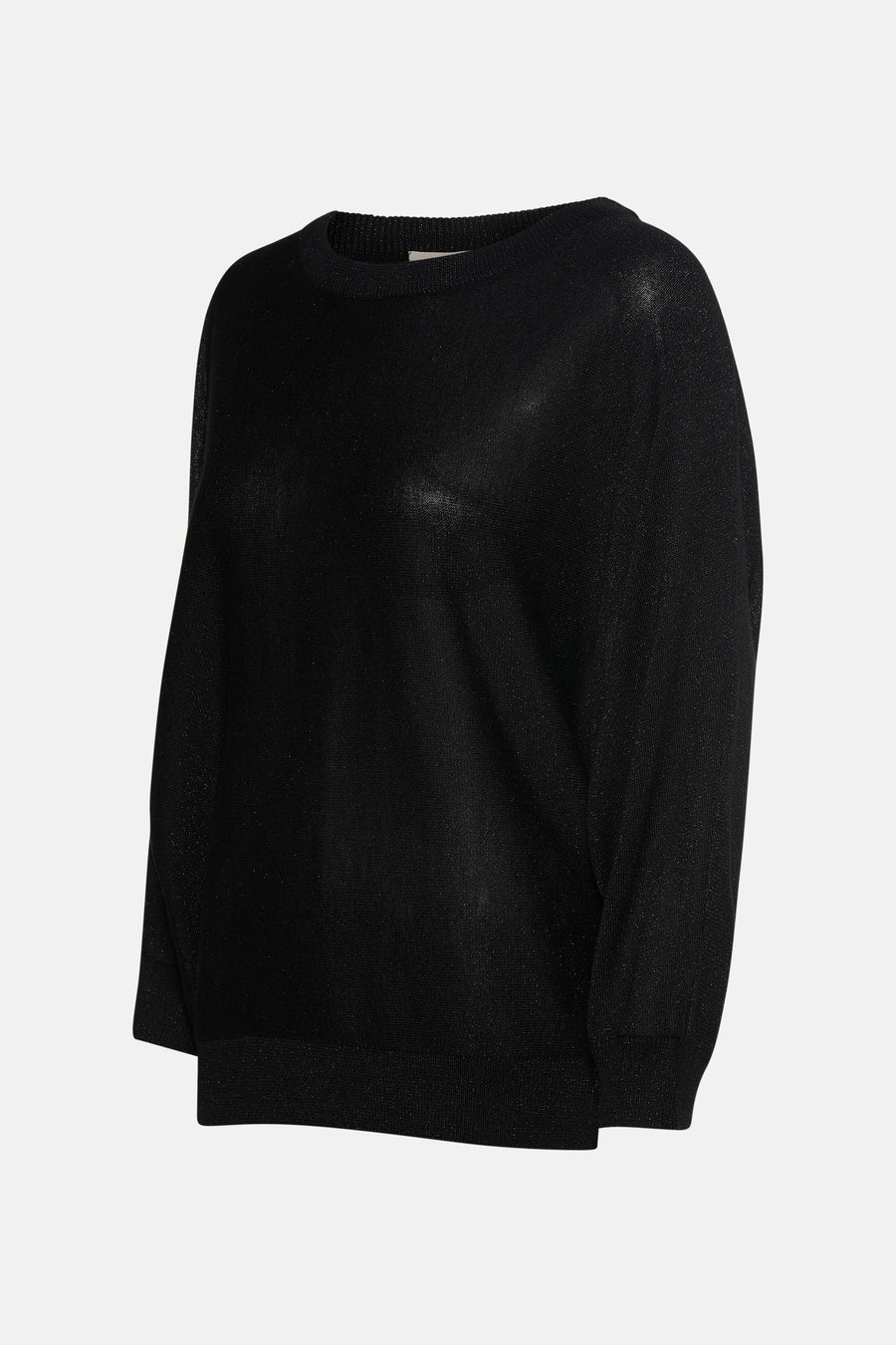 Pull à col rond noir de FREEQUENT, en maille brillante et fine, manches trois-quarts.