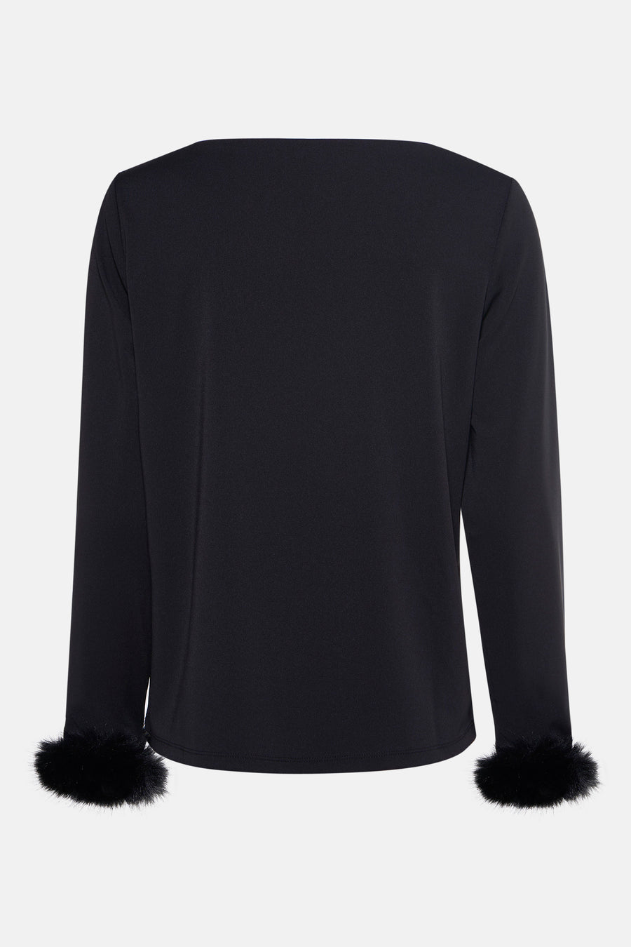 Zwarte blouse met lange mouwen van FREEQUENT, met manchetten van imitatiebont.
