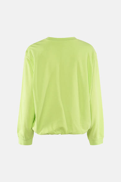 Sweat à col rond vert anis de FREEQUENT, montré de dos avec ourlets côtelés.