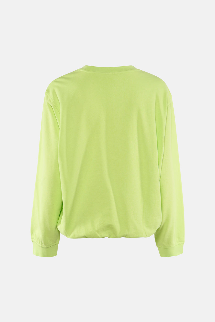 Sweat à col rond vert anis de FREEQUENT, montré de dos avec ourlets côtelés.