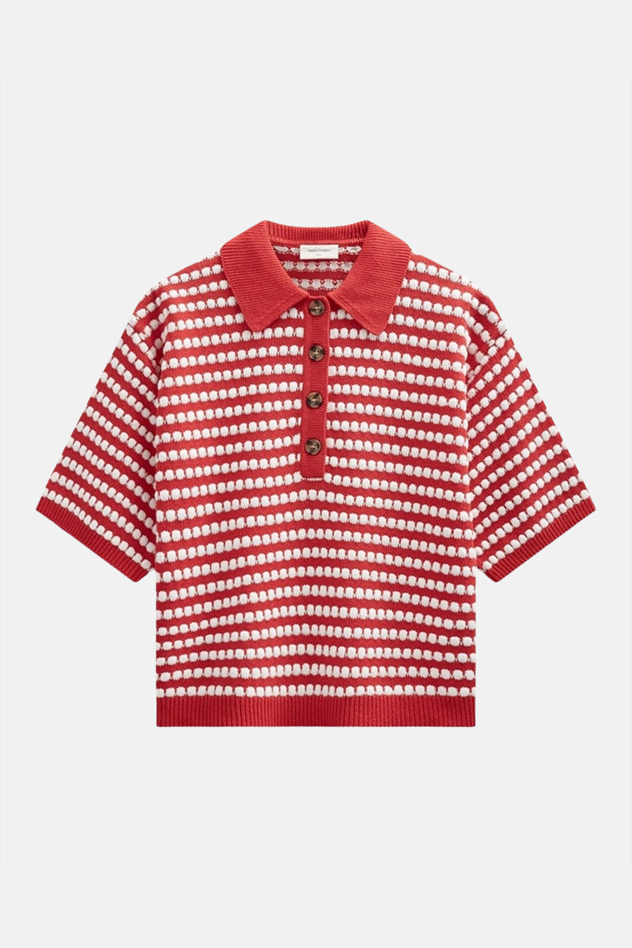 Pull rouge à rayures et manches courtes de FREEQUENT, avec boutons et col polo.