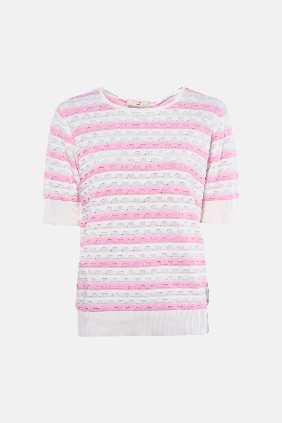 Pull multicolore à rayures horizontales de Freequent, avec motif ajouré et manches courtes.