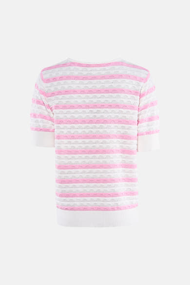 Pull multicolore à rayures de Freequent, avec motif ajouré et manches courtes.