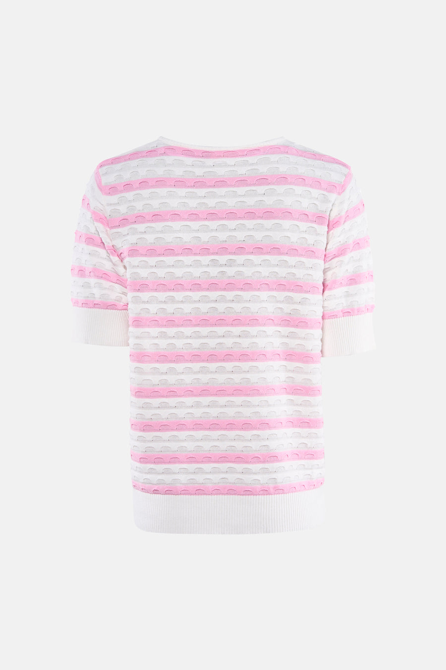 Pull multicolore à rayures de Freequent, avec motif ajouré et manches courtes.