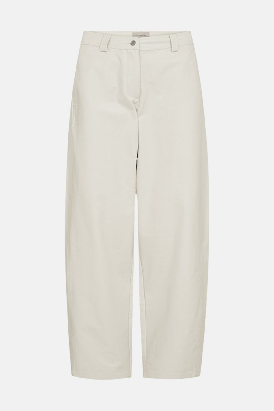 Jean coloré beige de FREEQUENT, jambe large et coupe décontractée sur fond blanc.