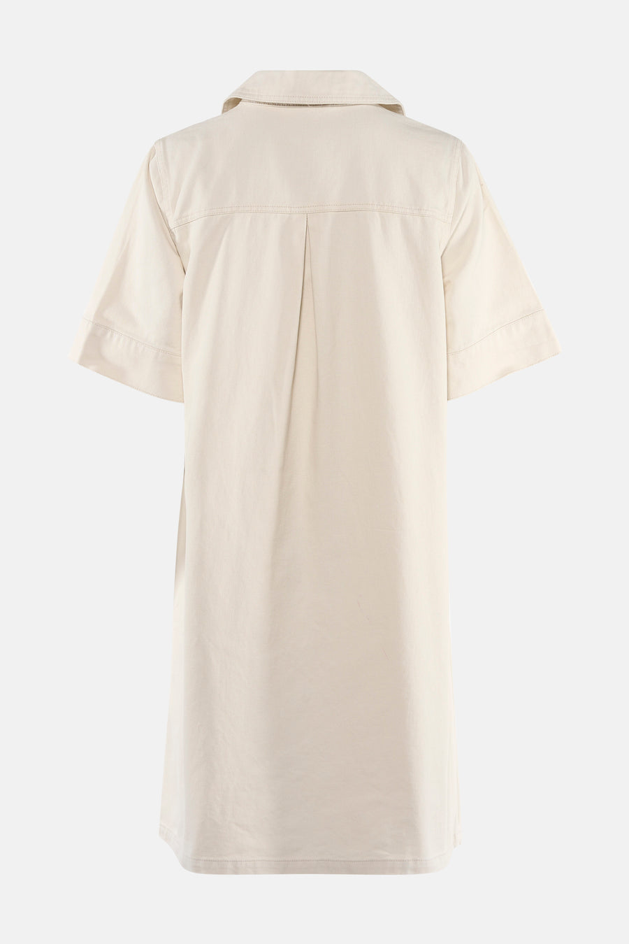 Robe beige de FREEQUENT vue de dos, à manches courtes, col chemise et pli d'aisance au dos.