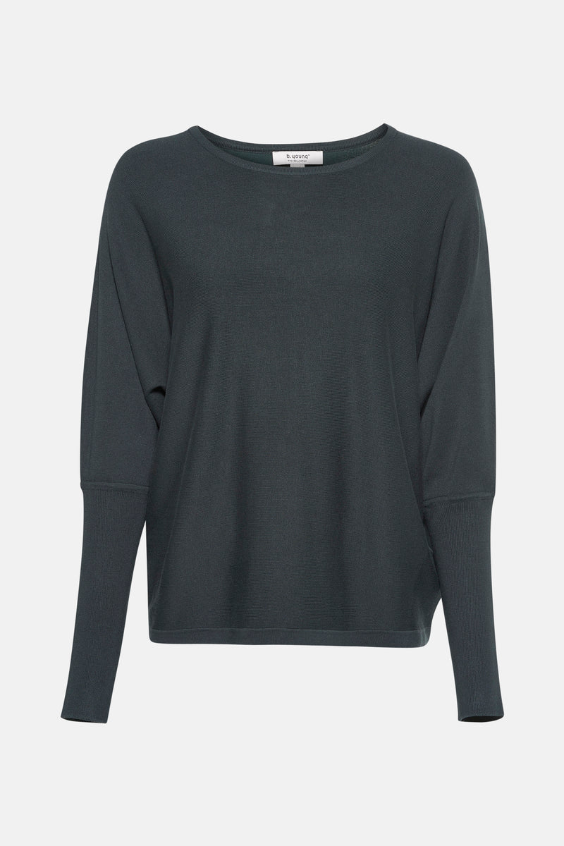 Pull à col rond vert de B.YOUNG, avec manches longues et texture fine.