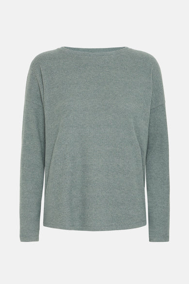 T-shirt à manches longues vert de B.YOUNG, en maille côtelée fine et coupe décontractée.
