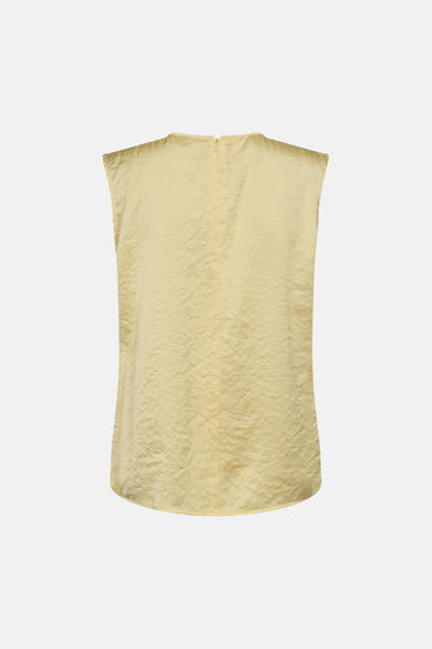 Blouse jaune sans manches de FREEQUENT, au tissu froissé, avec fermeture éclair au dos, vue de dos.