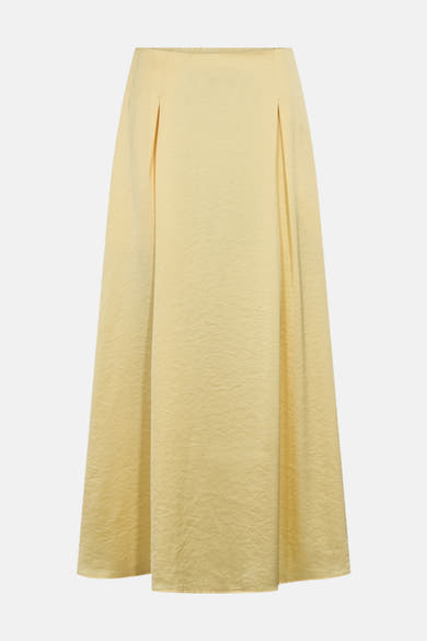 Jupe jaune de FREEQUENT, évasée avec des plis au devant et une texture froissée.