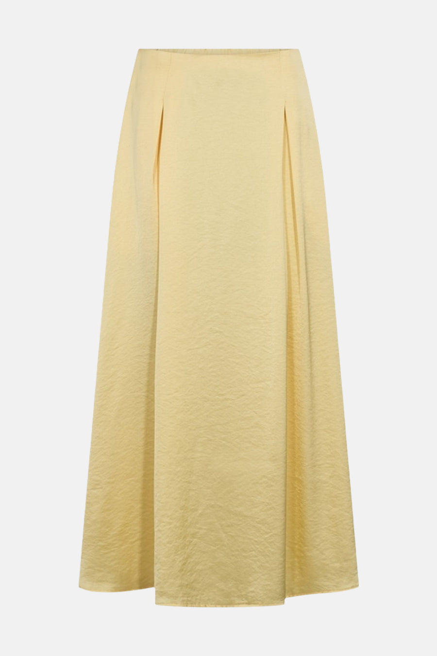 Jupe jaune de FREEQUENT, évasée avec des plis au devant et une texture froissée.