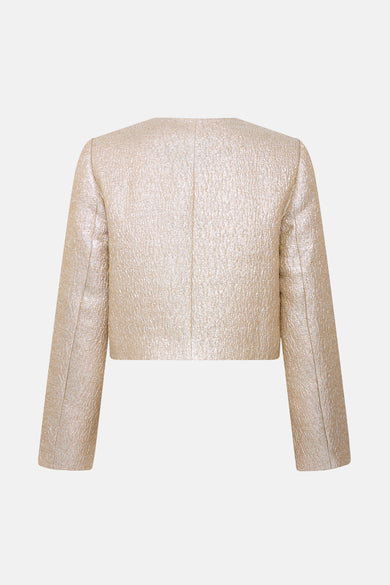 Korte beige jas van B.YOUNG, met een subtiele textuur en een strakke stijl.