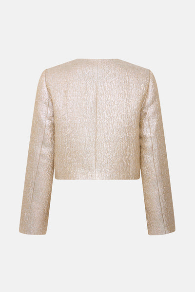 Korte beige jas van B.YOUNG, met een subtiele textuur en een strakke stijl.
