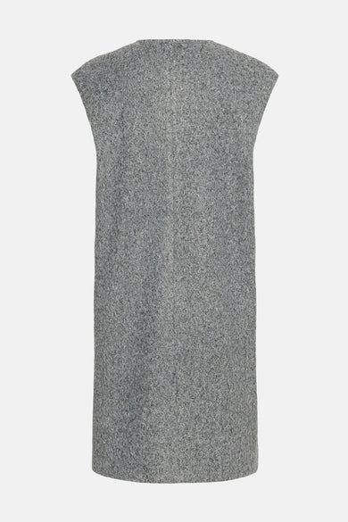 Veste sans manches grise de B.YOUNG, texture grossière et coupe droite classique, vue de dos.