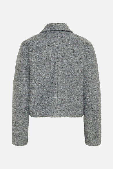 Veste courte grise de B.YOUNG en texture bouclée, vue de dos.
