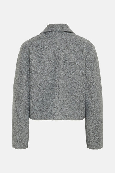 Veste courte grise de B.YOUNG en texture bouclée, vue de dos.
