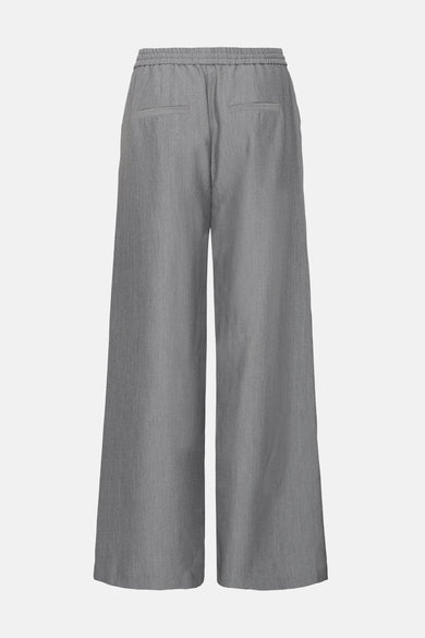 Pantalon de costume gris par B.YOUNG avec une ceinture élastique, vu de dos.