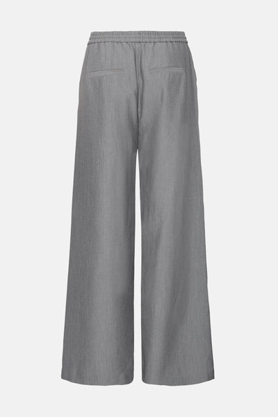 Pantalon de costume gris par B.YOUNG avec une ceinture élastique, vu de dos.