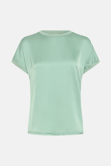 Groen T-shirt met korte mouwen van B.YOUNG, relaxte rechte pasvorm, op een witte achtergrond.