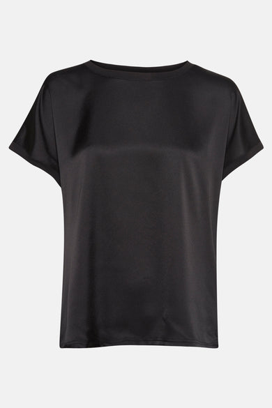 Zwart T-shirt met korte mouwen van B.YOUNG, textielstof met ronde hals, losse pasvorm.
