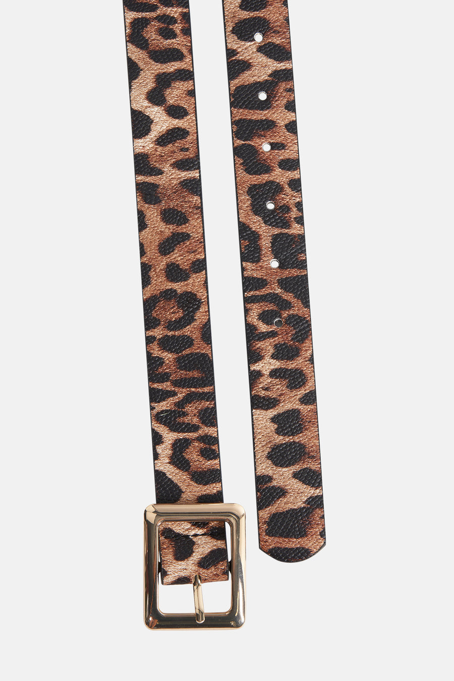 Multikleuren B.YOUNG riem met luipaardprint en gouden gesp, close-up.