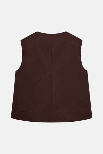 Bruine mouwloze blazer van FREEQUENT, ronde hals en rugnaad.