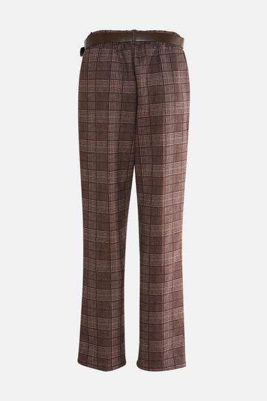 Bruin kostuumbroek van Terra di Siena met ruitpatroon en bruine riem.