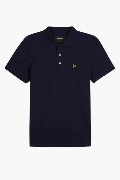 Polo bleu marine de Lyle & Scott avec deux boutons, logo brodé sur la poitrine.