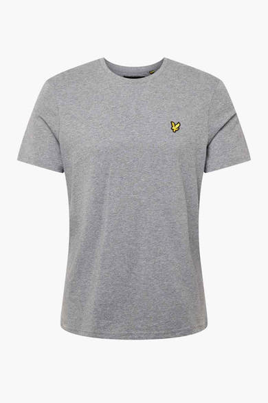 T-shirt gris chiné de LYLE & SCOTT, avec un petit logo jaune brodé sur la poitrine.