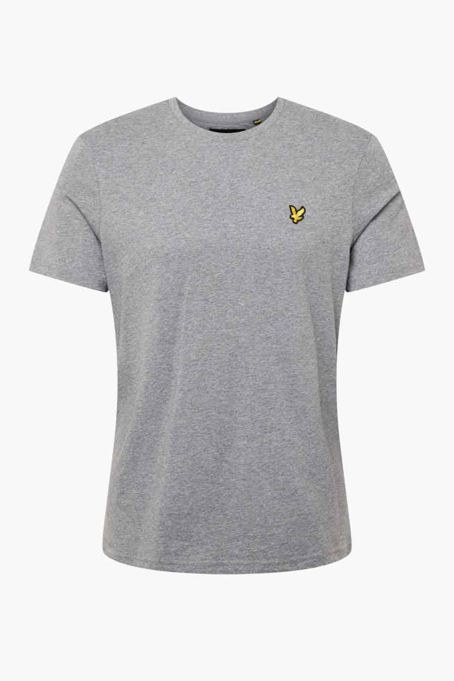 T-shirt gris chiné de LYLE & SCOTT, avec un petit logo jaune brodé sur la poitrine.