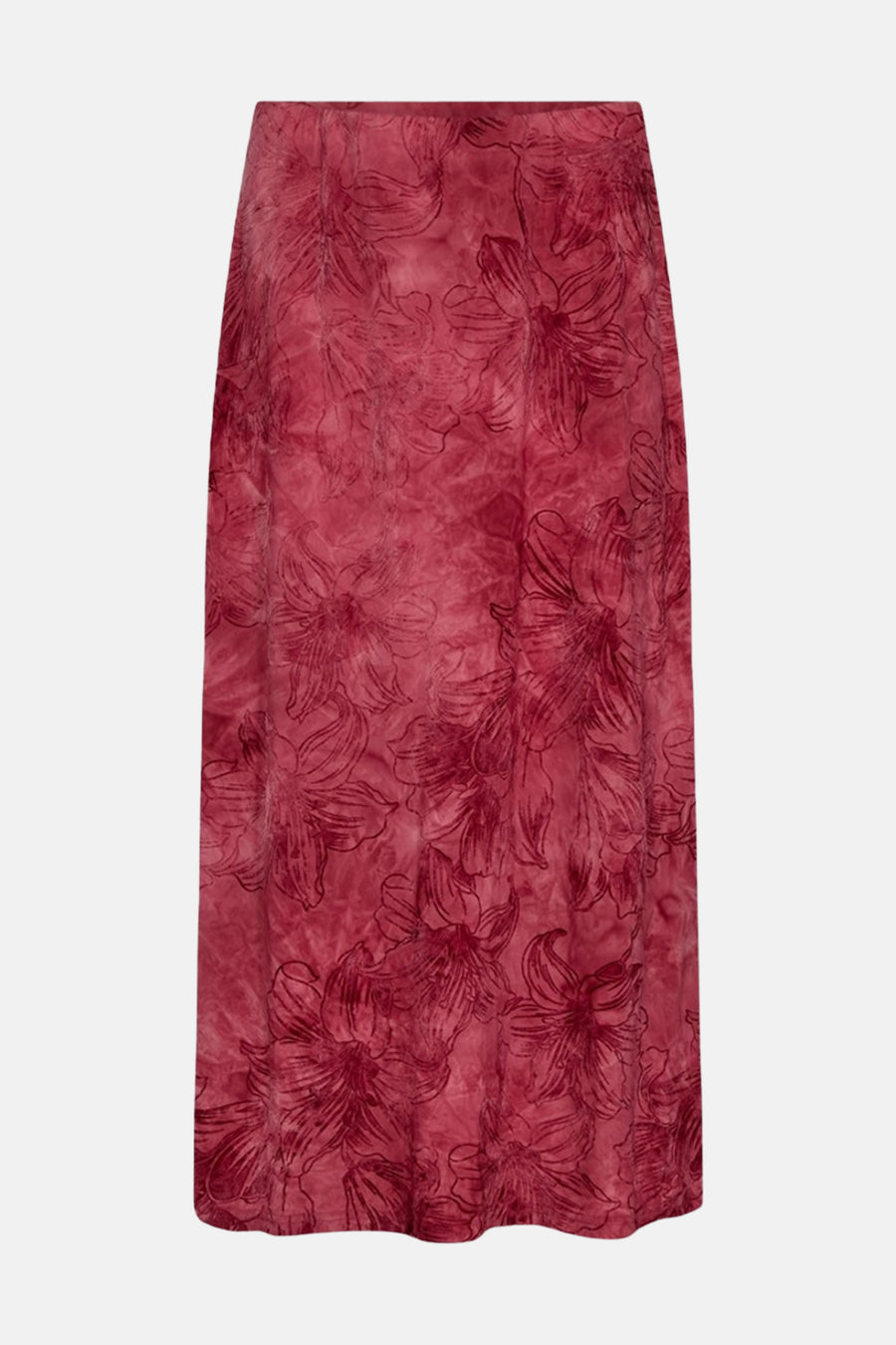 Jupe longue rouge à motif floral – FREEQUENT