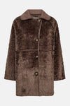 Veste longue taupe FREEQUENT en matière pelucheuse, avec col et fermeture boutonnée