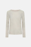 Beige long-sleeve T-shirt by Frequent with floral lace texture, round neckline, front view