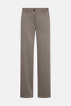 Beige pinstripe suit pants with herringbone texture, front view, straight-leg cut