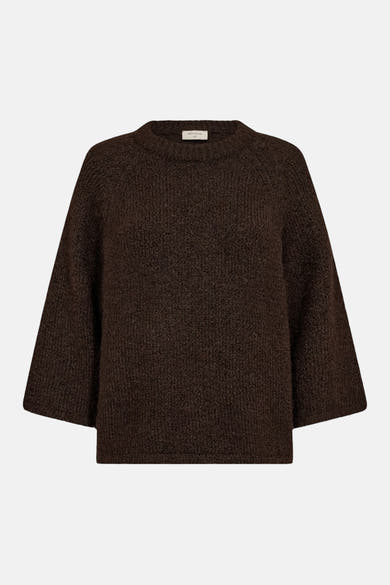 Pull col rond brun FREEQUENT à manches longues