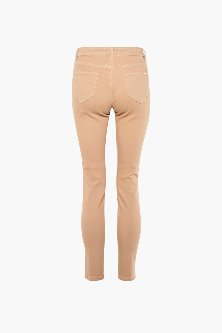 Pantalon beige de Morgan de Toi, coupe skinny, avec poches arrières et passants de ceinture.