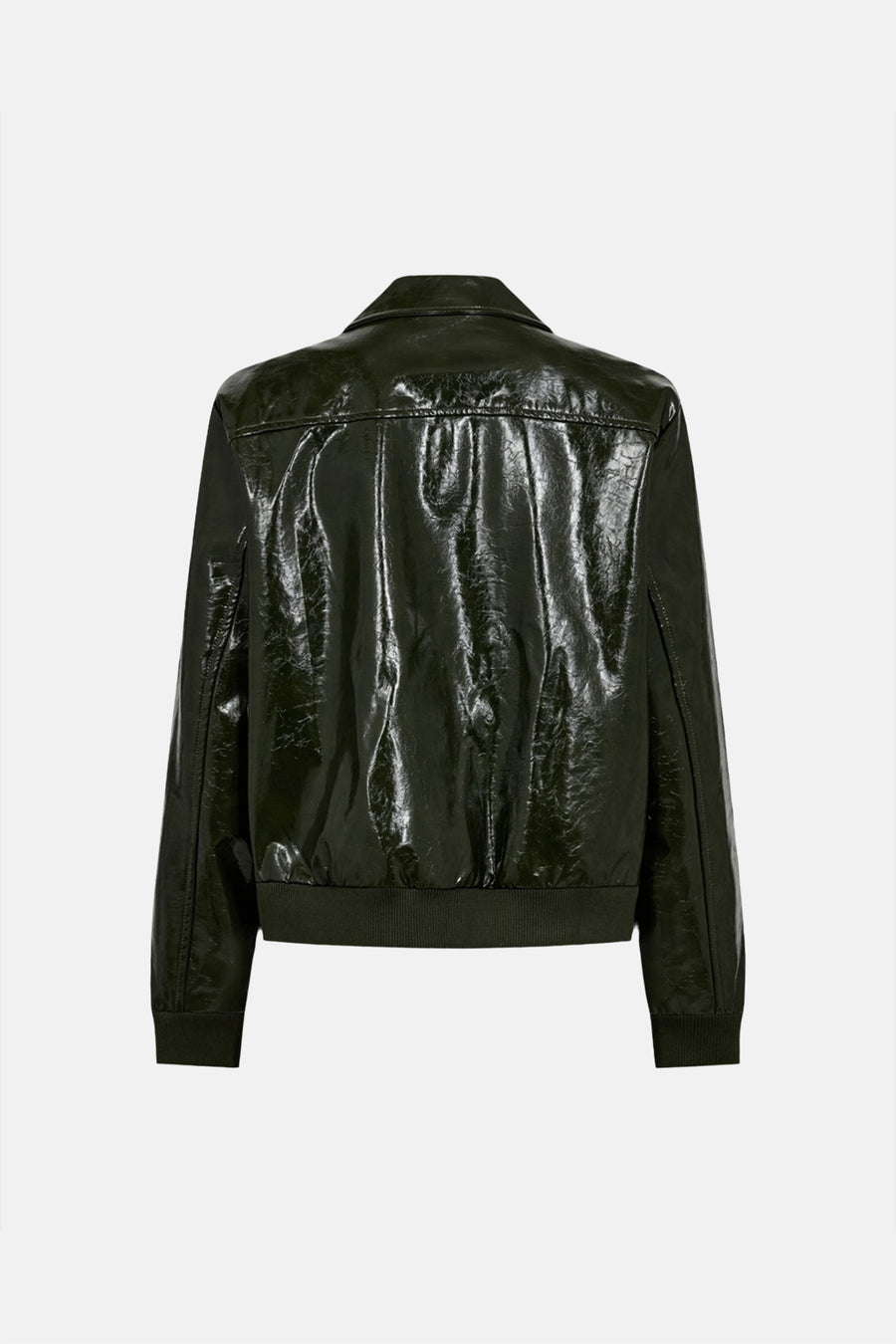 Veste verte en cuir synthétique brillant par FREEQUENT, vue arrière, texture craquelée, ourlet et poignets élastiqués