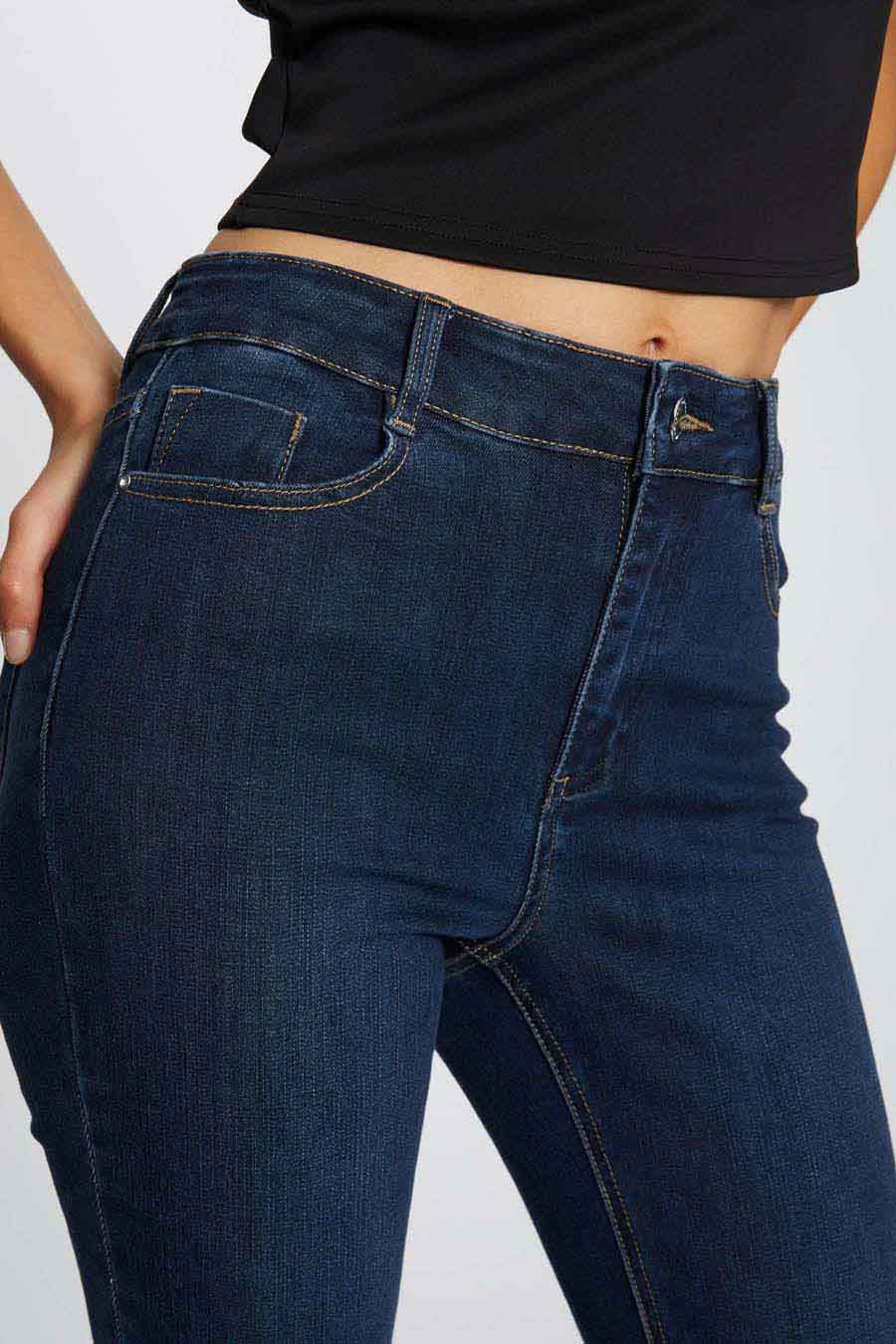 Jeans skinny bleu foncé de Morgan de Toi, coupe taille haute, en denim uni.
