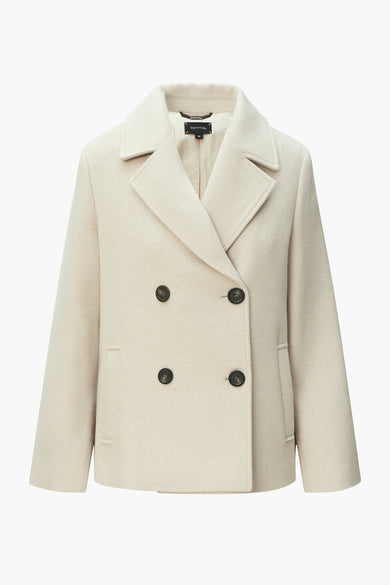 Veste longue beige de COMMA, à double boutonnage et coupe courte.