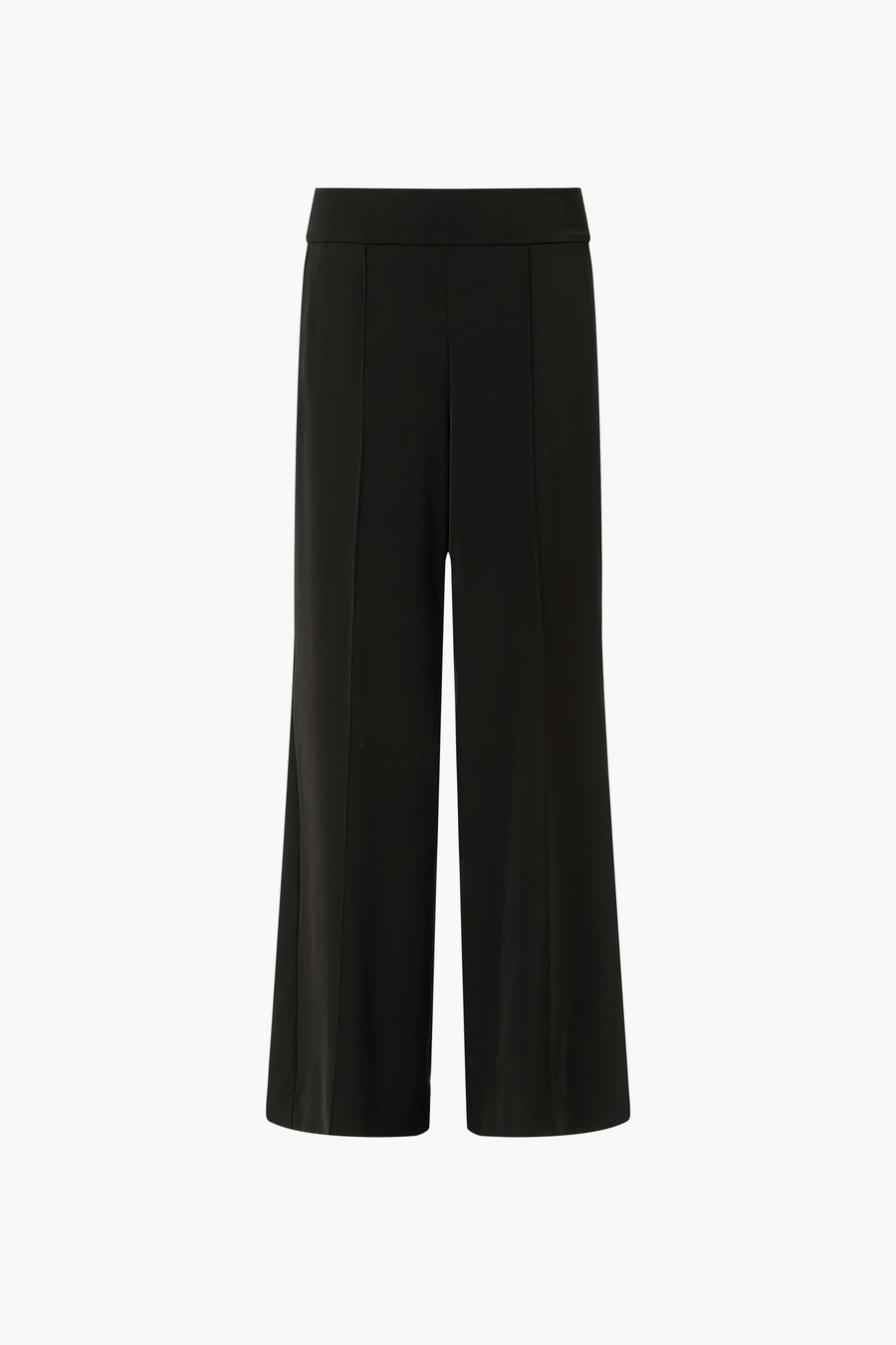 Pantalon costume noir de COMMA, coupe cropped et jambes larges, sur fond blanc.