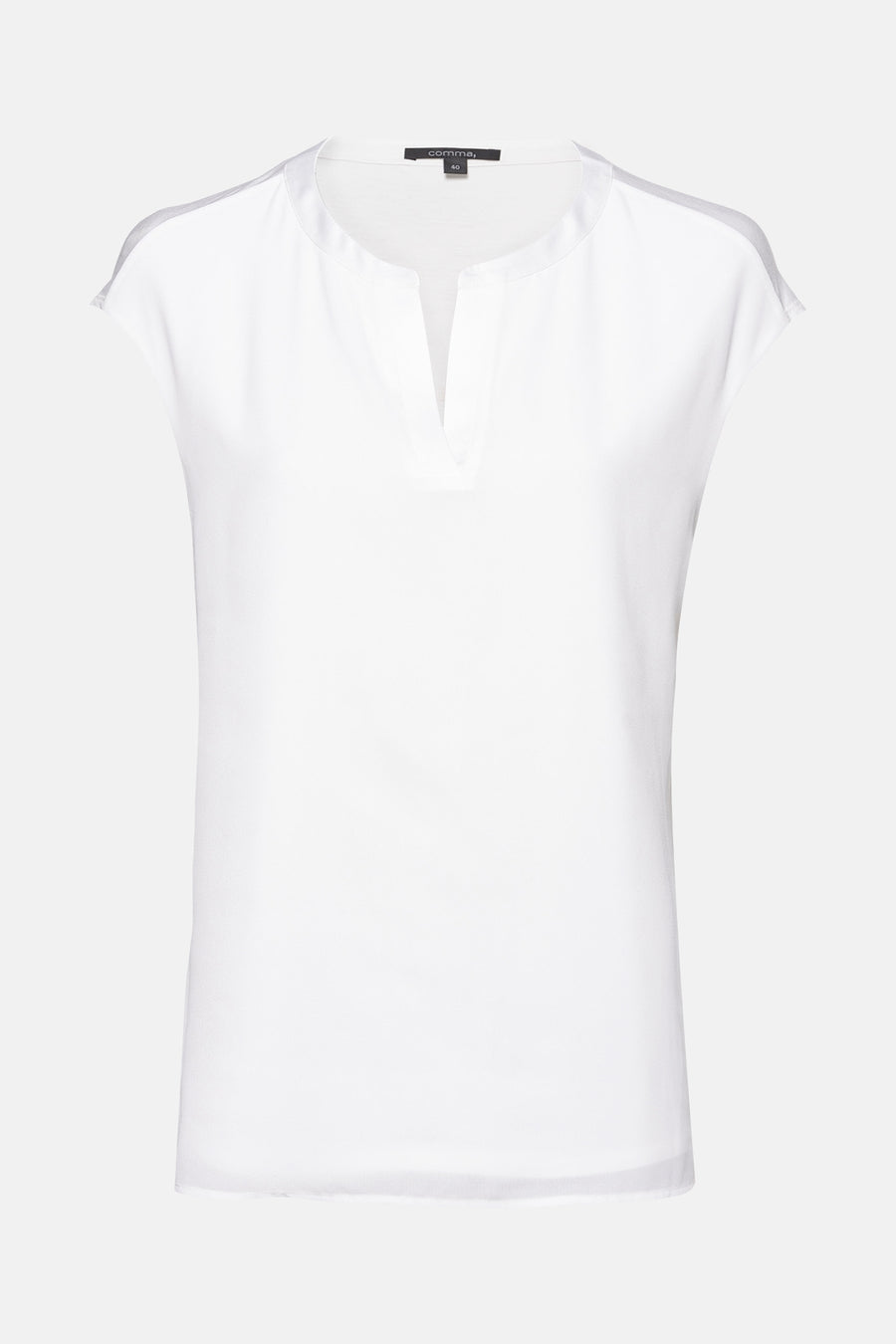 Wit T-shirt met korte mouwen van COMMA, met V-hals.