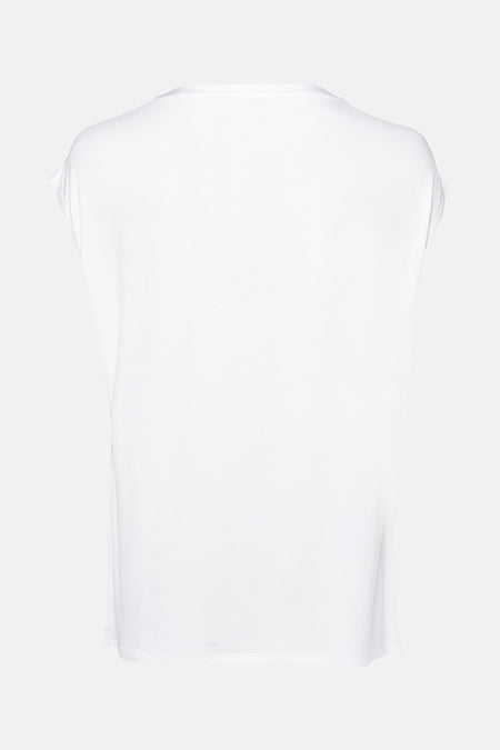 Wit T-shirt met korte mouwen van COMMA, effen en eenvoudig, achtergezicht.