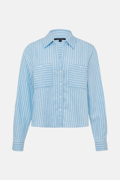 Blauwe gestreepte blouse met lange mouwen van COMMA, met borstzakken en opgerolde mouwen.