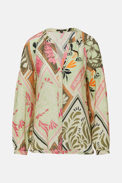 Multikleurige blouse met lange mouwen van COMMA, met bloemen- en geometrisch patroon.
