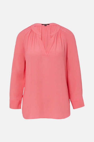 Roze blouse met lange mouwen van COMMA, met V-hals en geplooide details.