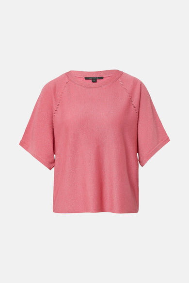Pull rose à col rond de COMMA, avec des manches courtes et ajourées.