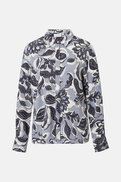 Blauwe blouse met lange mouwen van COMMA, met contrasterend bloemenpatroon en knoopsluiting.