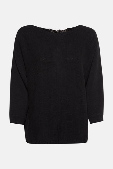 Pull col rond noir de COMMA, en maille fine, avec manches trois-quarts.