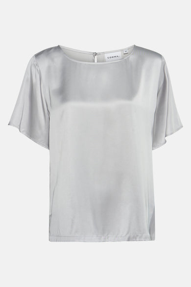 Grijze zijden blouse van COMMA, met korte, wijdvallende mouwen.